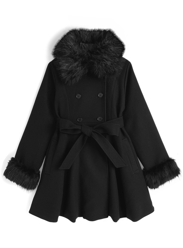 ファーティペット&リボンベルト付きフレアコート[ze911]