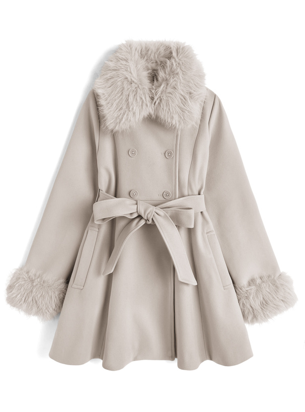 ファーティペット&リボンベルト付きフレアコート[ze911] | レディース