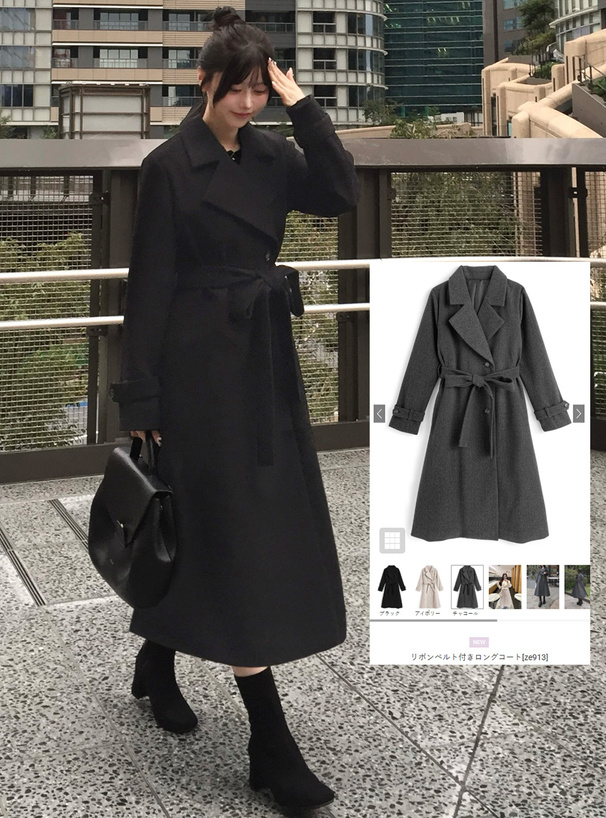 リボンベルト付きロングコート[ze913] | レディースファッション通販の