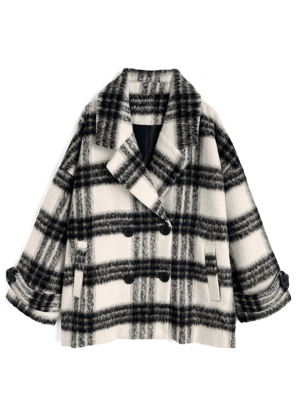チェック柄シャギーコクーンコート[ze914a]