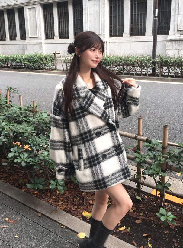 チェック柄シャギーコクーンコート[ze914a] | レディースファッション