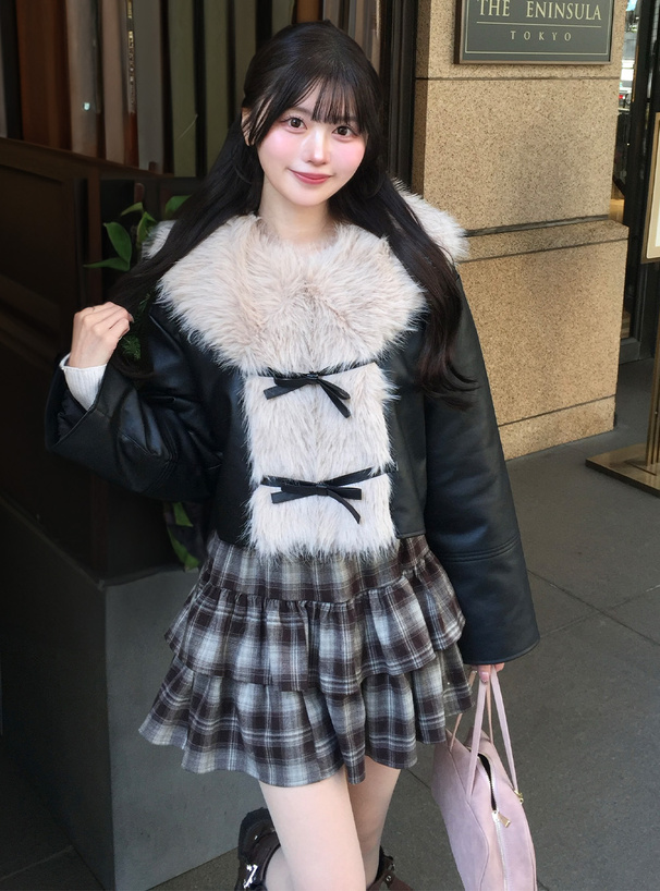 ファーレザーリボンジャケット[ze923] | レディースファッション通販の