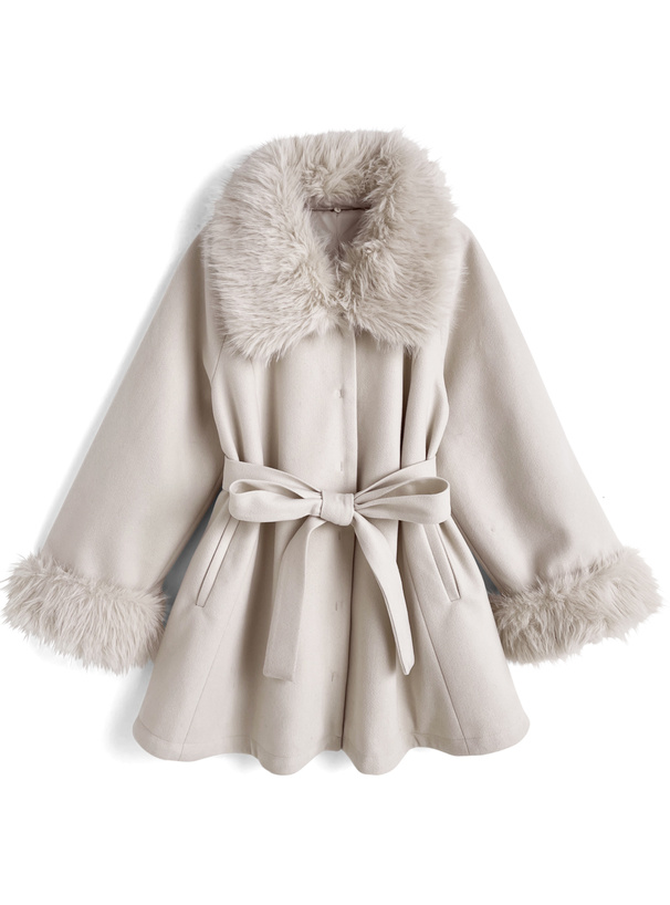 ファーティペット&リボンベルト付きコート[ze926] | レディース