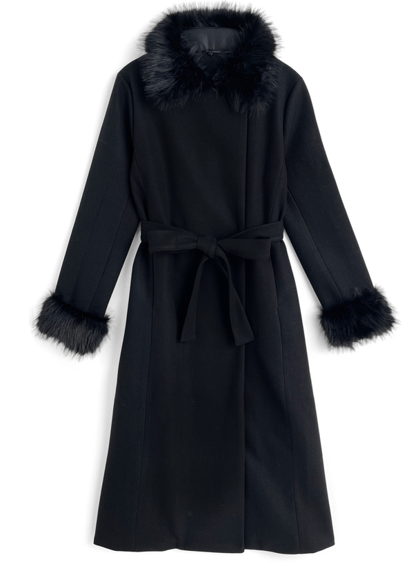 リボンベルト付きファーガウンコート[ze927]