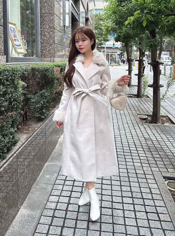 リボンベルト付きファーガウンコート[ze927] | レディースファッション