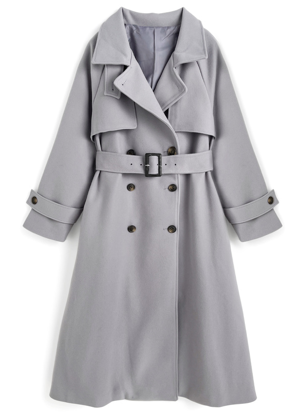 CLANE 襟付きロングコート　グレー 襟2Wayベルト付きロングコート[ze930] | レディースファッション通販の