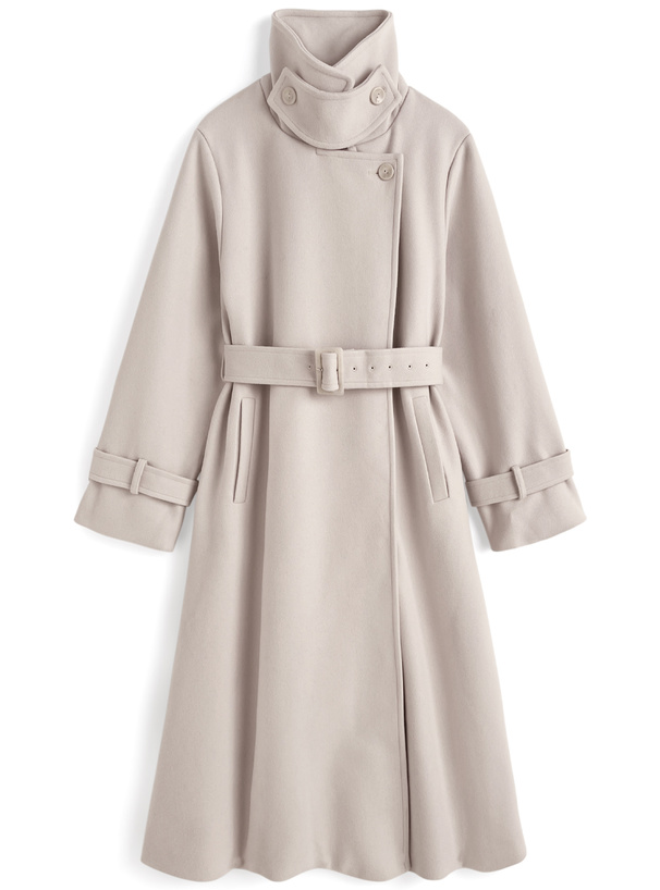 ベルト付きスタンドカラーロングコート[ze932] | レディース