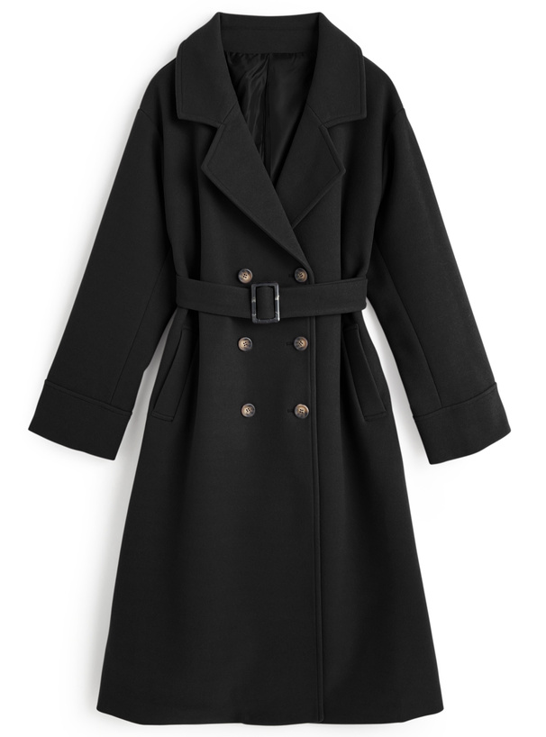 ベルト付きフェイクウールロングチェスターコート[ze935]