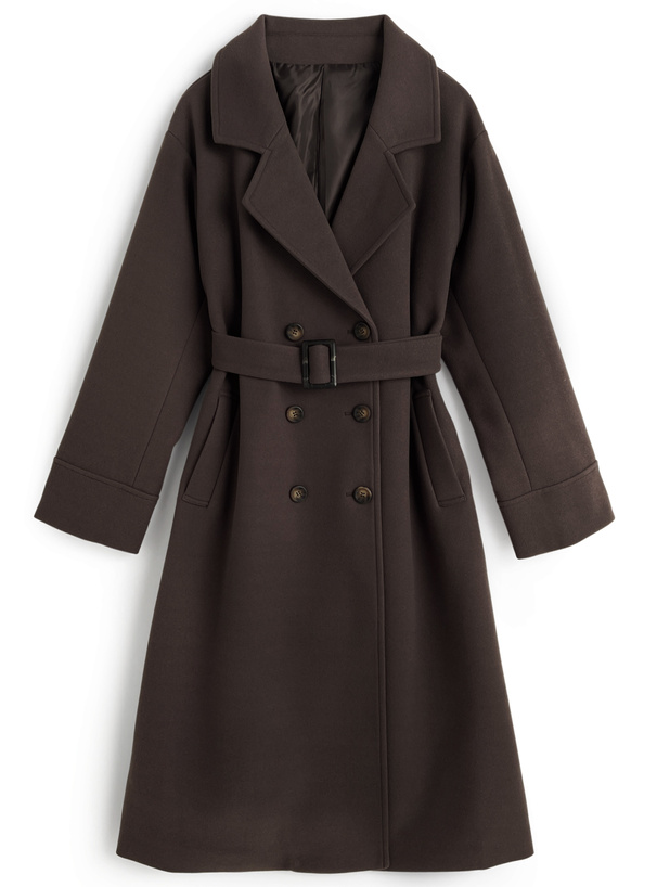 ベルト付きフェイクウールロングチェスターコート[ze935] | レディース