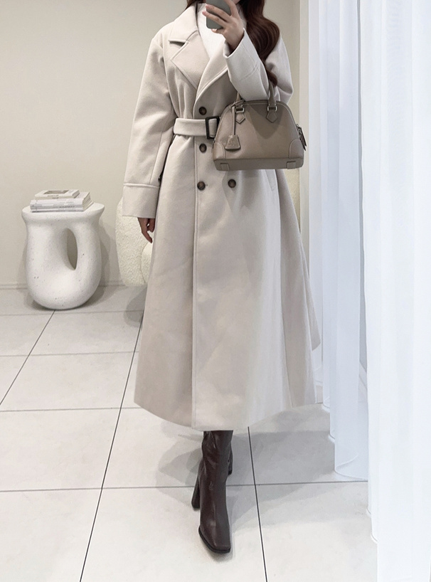 ベルト付きフェイクウールロングチェスターコート[ze935] | レディース