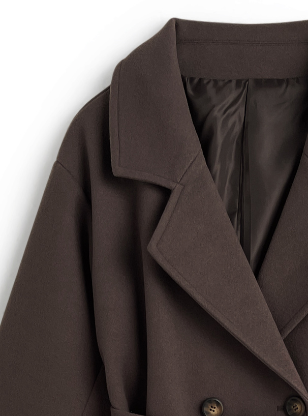 ベルト付きフェイクウールロングチェスターコート[ze935] | レディース