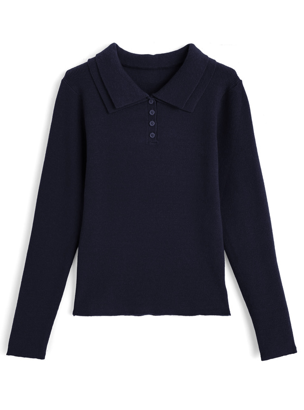 ダブルカラーリブニットトップス