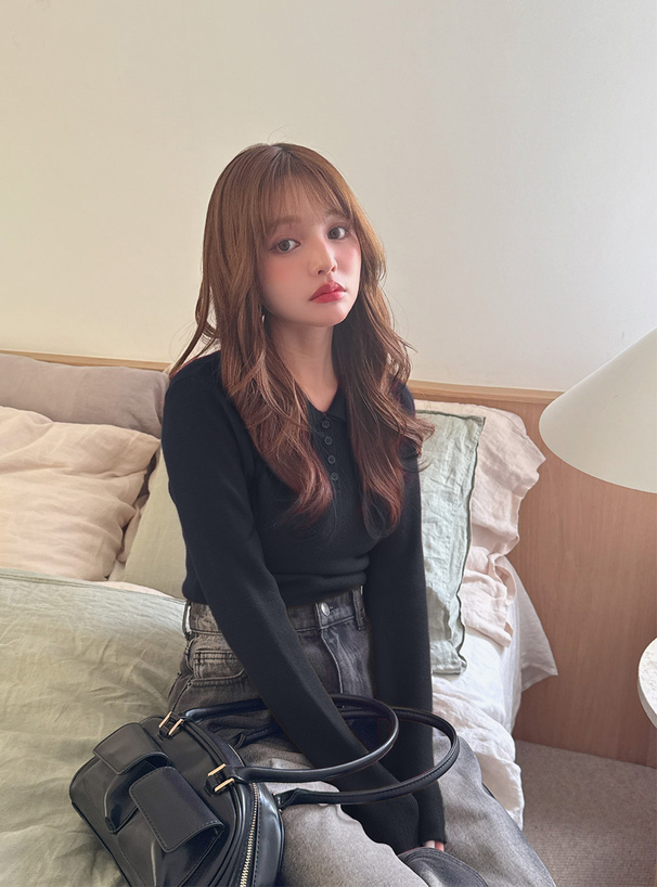 ダブルカラーリブニットトップス