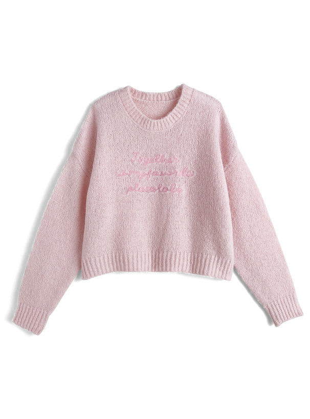 コードロゴ刺繍ブークレニットトップス