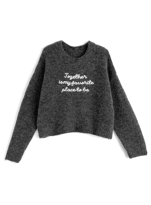 コードロゴ刺繍ブークレニットトップス