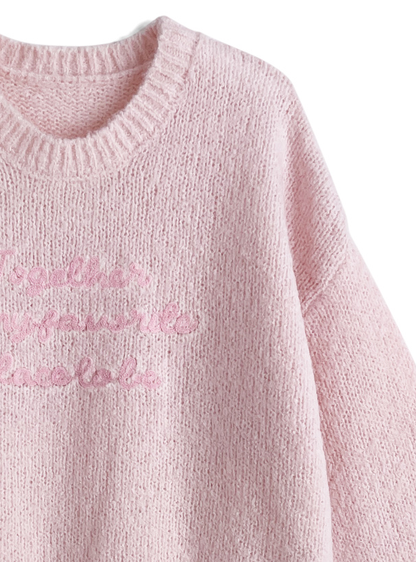 コードロゴ刺繍ブークレニットトップス