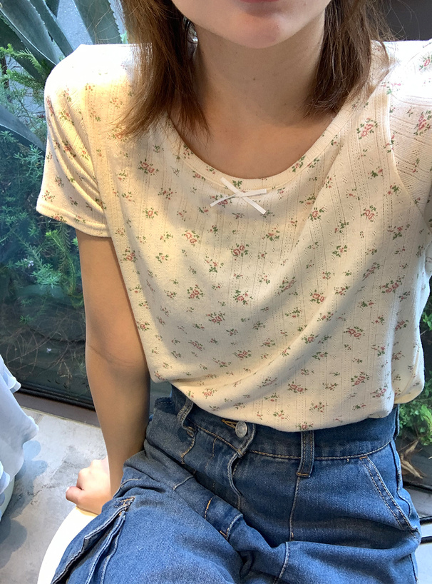 花柄リボントップス