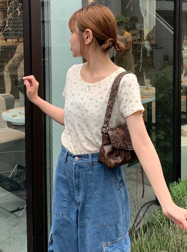 花柄リボントップス