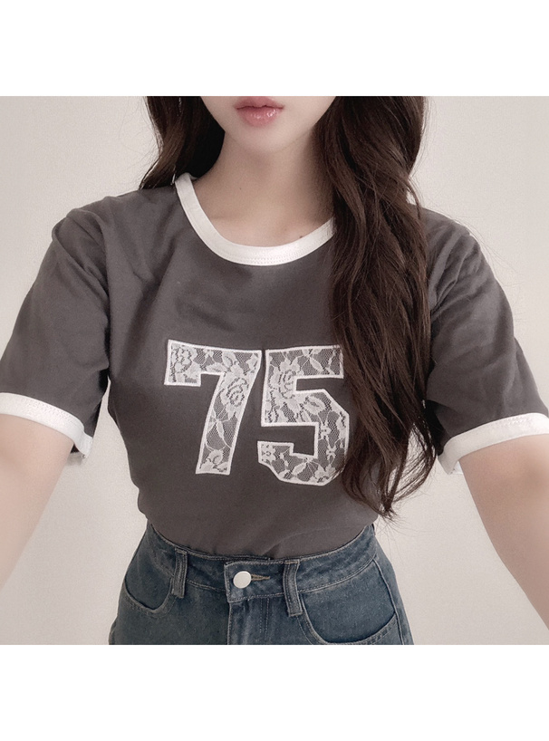 tシャツ レース スリット Tシャツ レディース ワンポイントゆるカラーTシャツ レディース 女性[品番