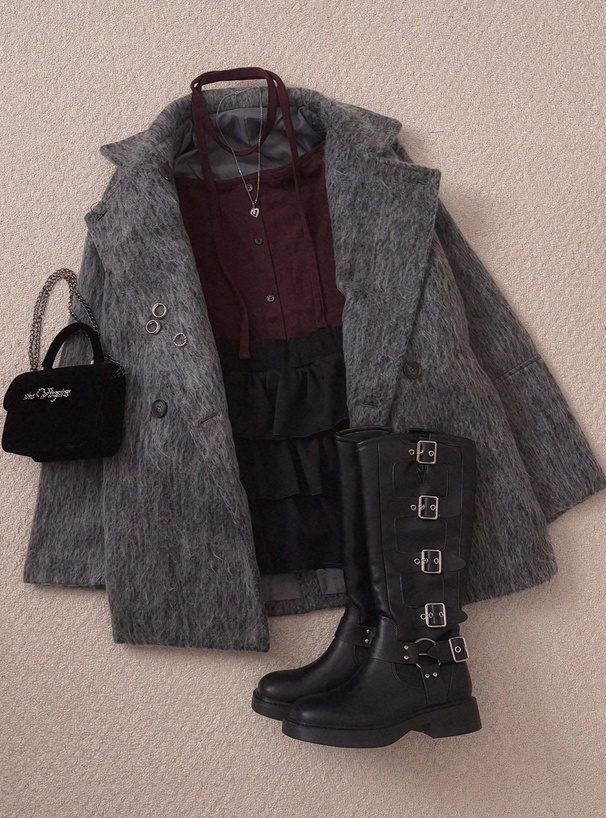 ミドル丈シャギーダブルコート