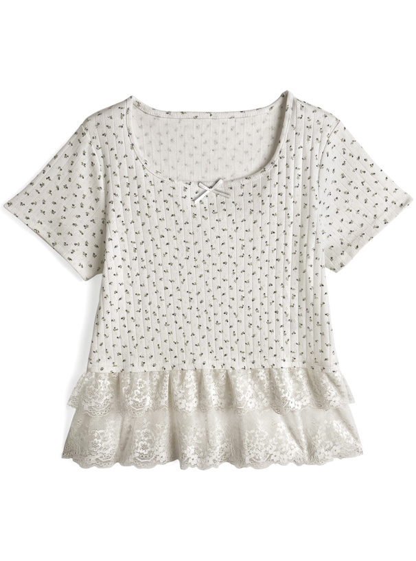 T595♪ レディース　花柄半袖トップス　サイズM tシャツ トップス レディース 春 夏 春夏 半袖 花柄 カットソー