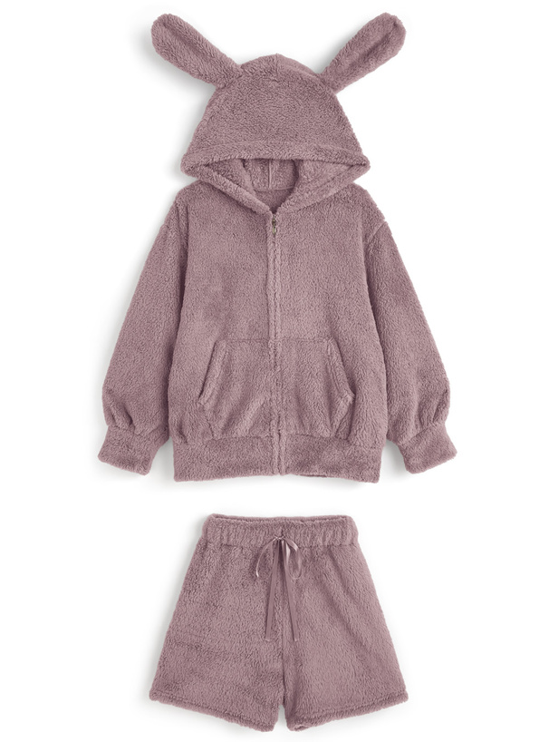 犬耳ふわふわパーカー×ショートパンツセットアップ[ze959