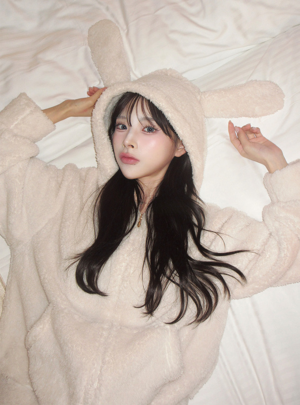 犬耳ふわふわパーカー×ショートパンツセットアップ[ze959