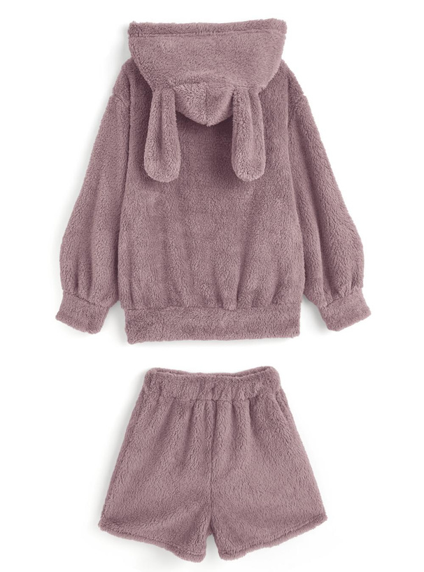 犬耳ふわふわパーカー×ショートパンツセットアップ[ze959