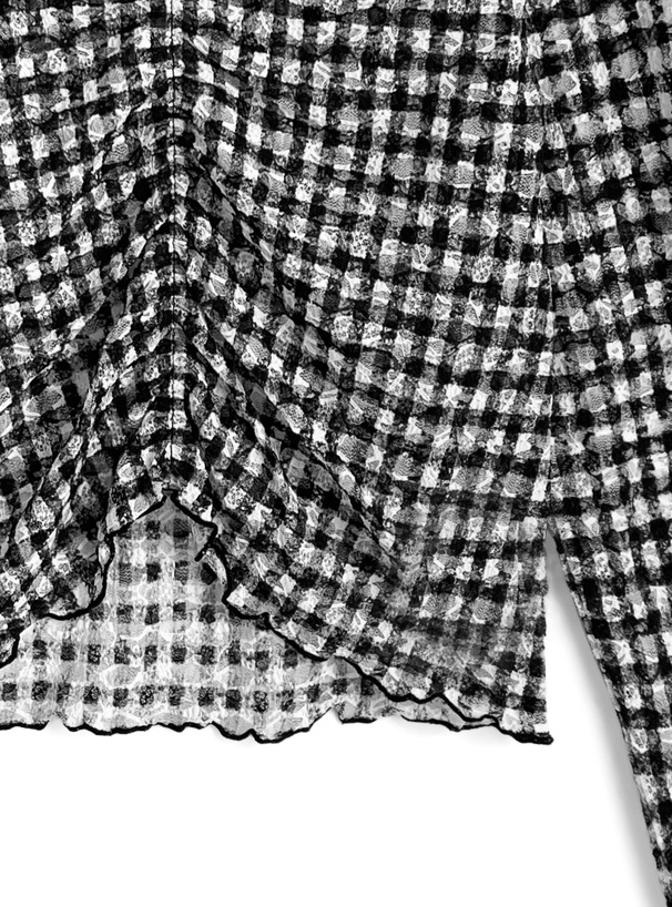 ギンガムチェック柄シアーシャーリングトップス[ze961