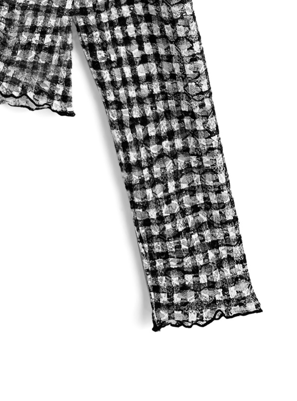 ギンガムチェック柄シアーシャーリングトップス[ze961