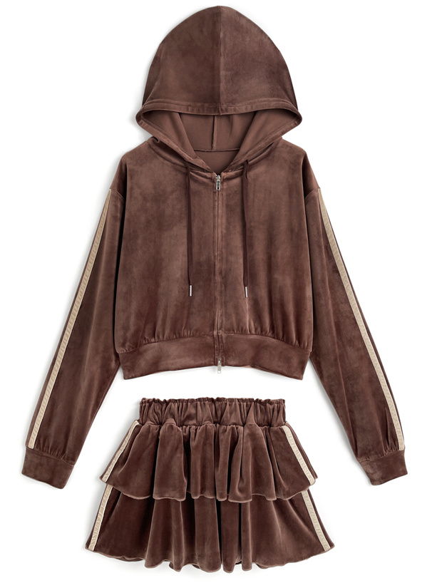 サイドラインダブルジップパーカー×ティアードミニスカート