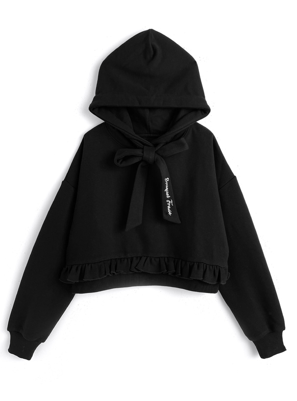 リボンロゴ刺繍フリルスウェットパーカー[ze978]