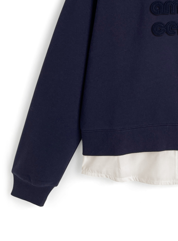 シャツレイヤード風ロゴスウェットトップス