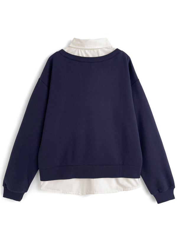 シャツレイヤード風ロゴスウェットトップス