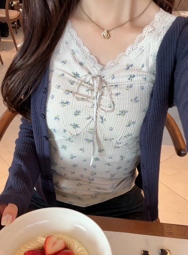 小花柄レースリボンタンクトップ