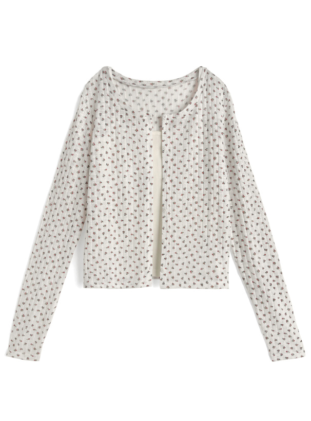 小花柄透かし編みカーディガン×キャミソールアンサンブル