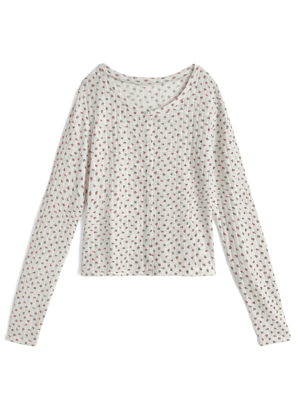 小花柄透かし編みカーディガン×キャミソールアンサンブル