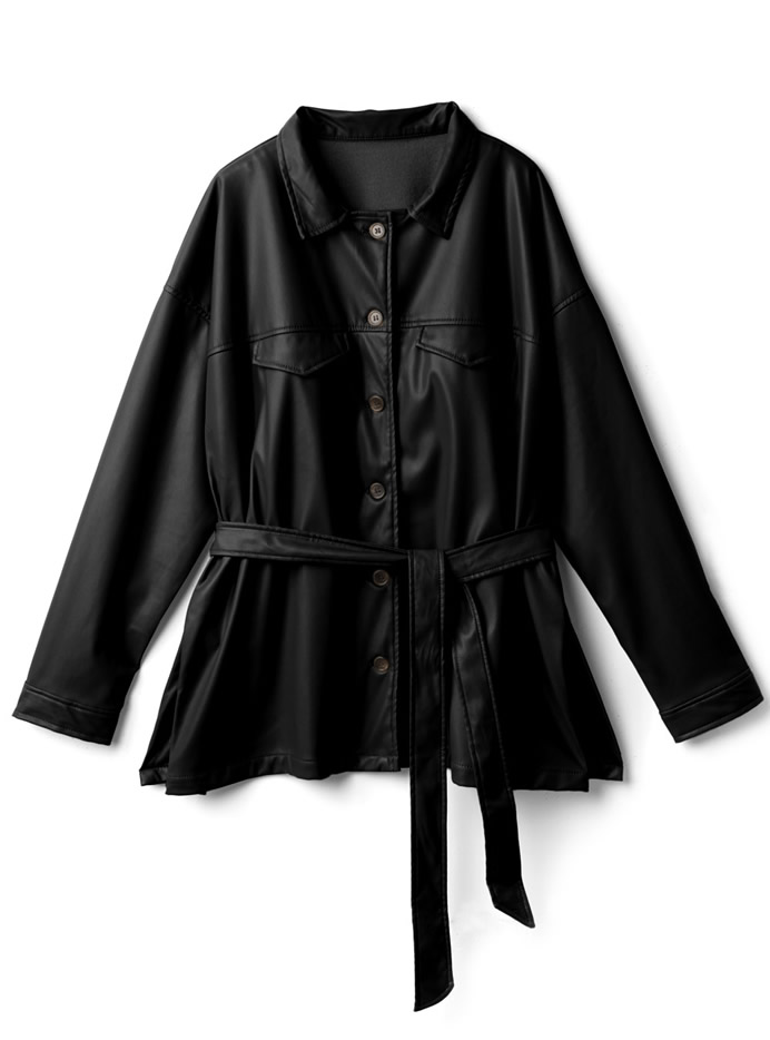 ベルト付レザーCPOシャツジャケット