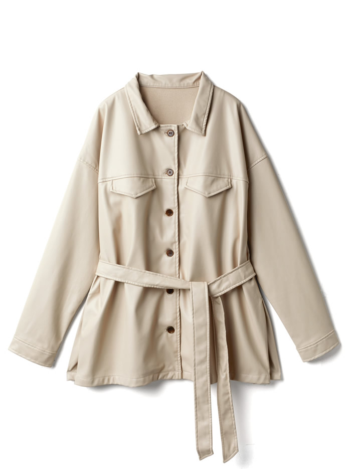 ベルト付レザーCPOシャツジャケット