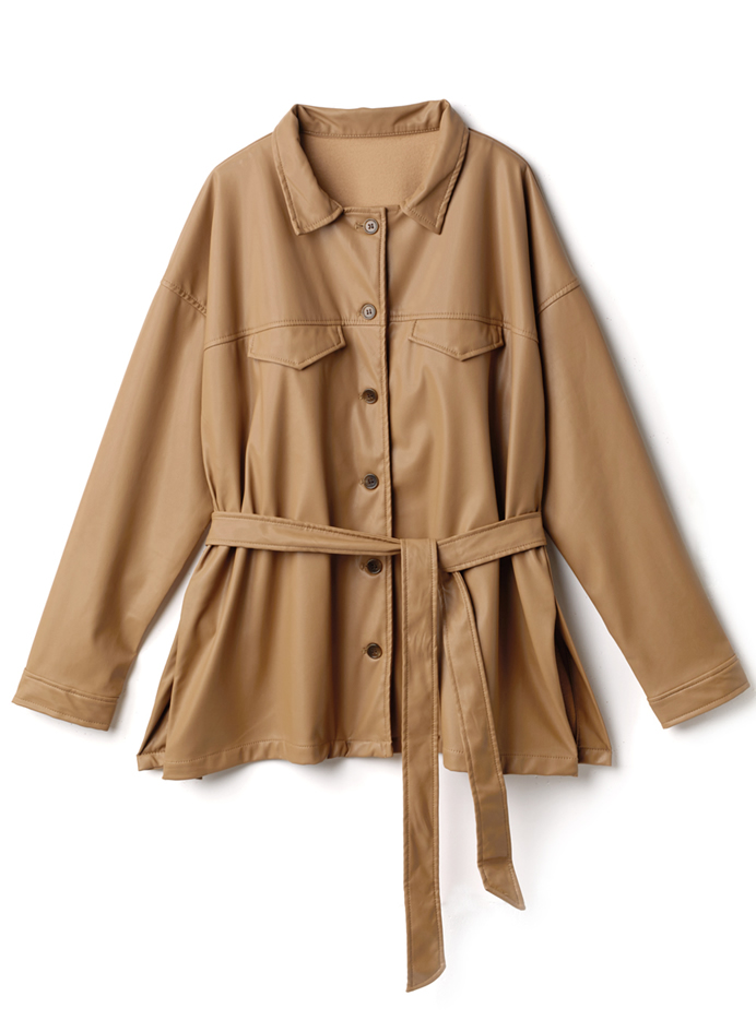 ベルト付レザーCPOシャツジャケット
