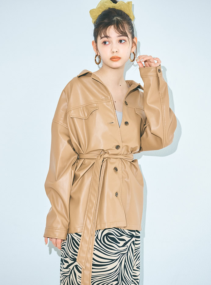 ベルト付レザーCPOシャツジャケット