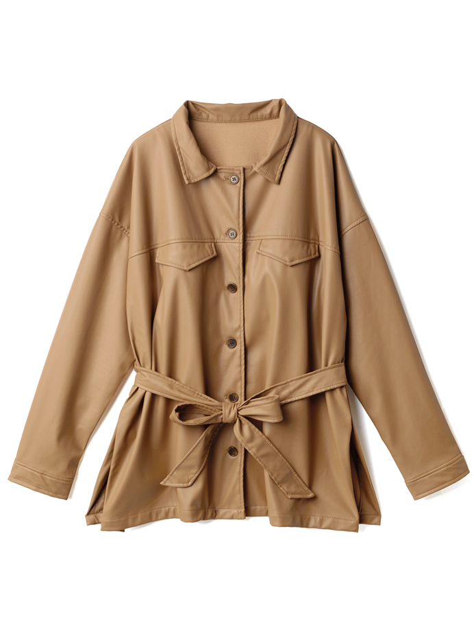 ベルト付レザーCPOシャツジャケット