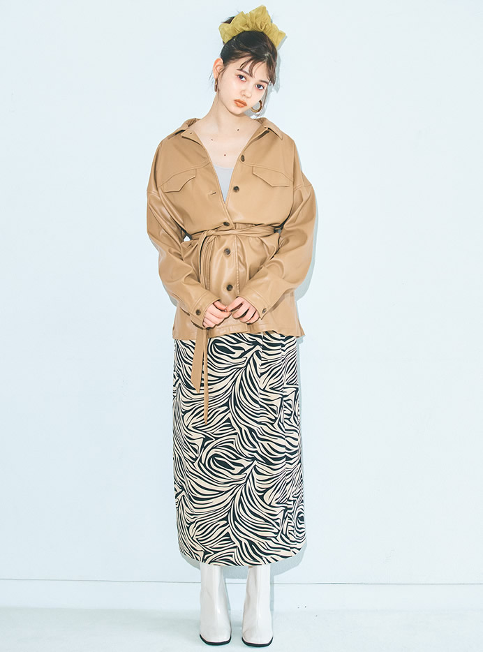 ベルト付レザーCPOシャツジャケット