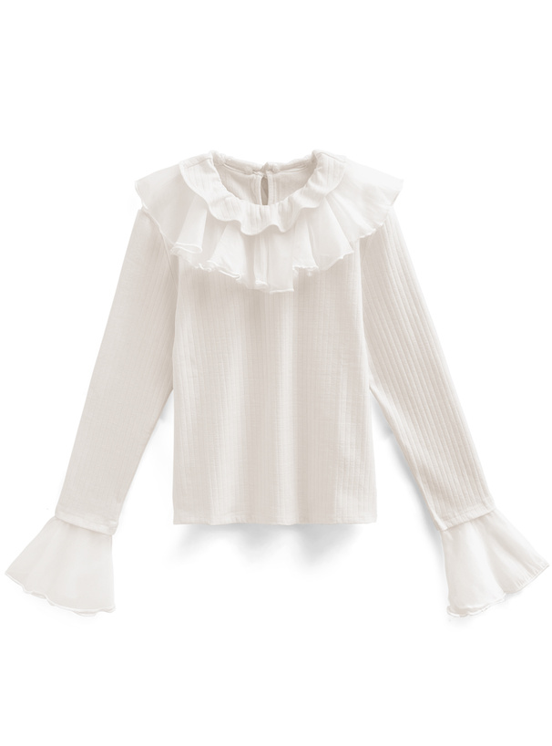 美品✨M'S GRACY フリルシアースリーブ 半袖ニットカットソー L フリルヨークシアースリーブリブトップス[zi455] | レディース