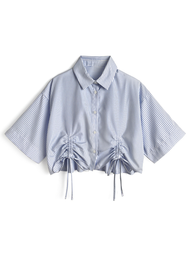 ストライプ柄ドロストショート丈シャツ[zi464] | レディース