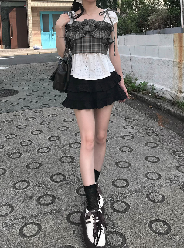 フリルネックライン ビスチェ ブラック VIOLETTA ウェーブフリルレースビスチェ レディース : ZOZOTOWN Yahoo