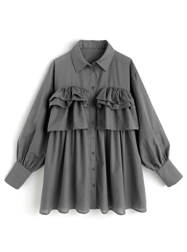 新品 エムズグレイシー ストライプフリルチュニック 五分袖 フリル