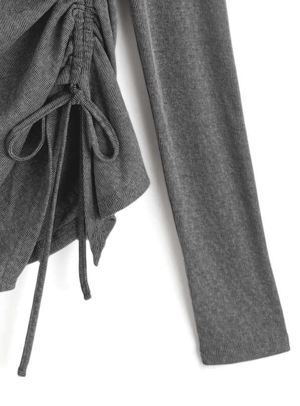 ドロストリボンワンショルダーリブトップス