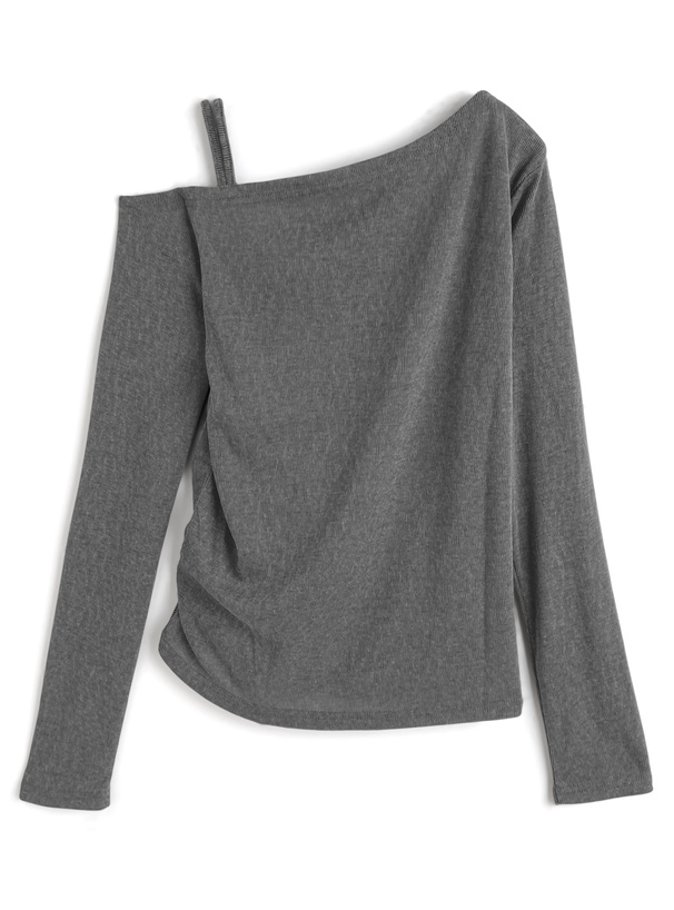 ドロストリボンワンショルダーリブトップス