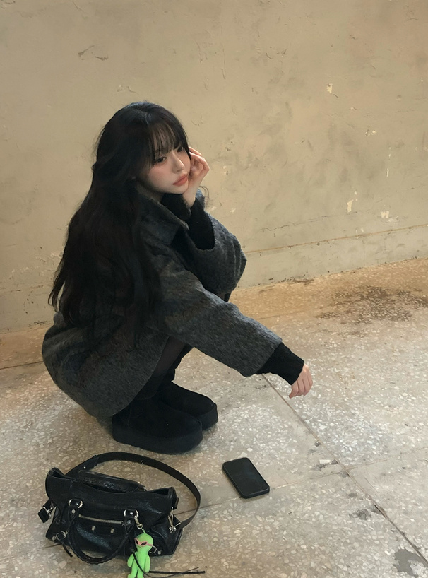 襟2Wayシャギーミドルコート